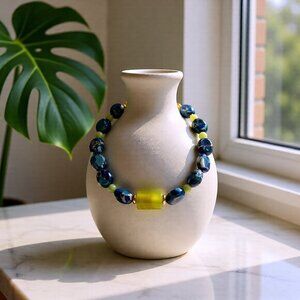 Handmade: Blue & Green Bracelet 7" Wrist - Sea Sediment Jasper, Jade & Agate